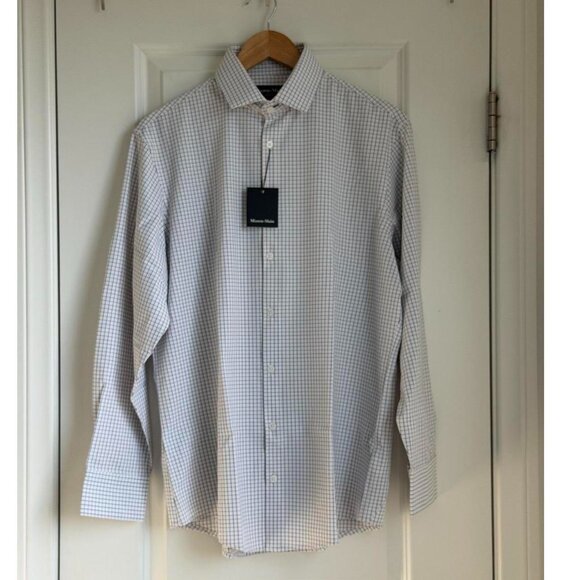 Mizzen+Main Leeward Long Sleeve Dress Shirt in White Navy Mini Grid, Size Medium - Picture 4 of 7